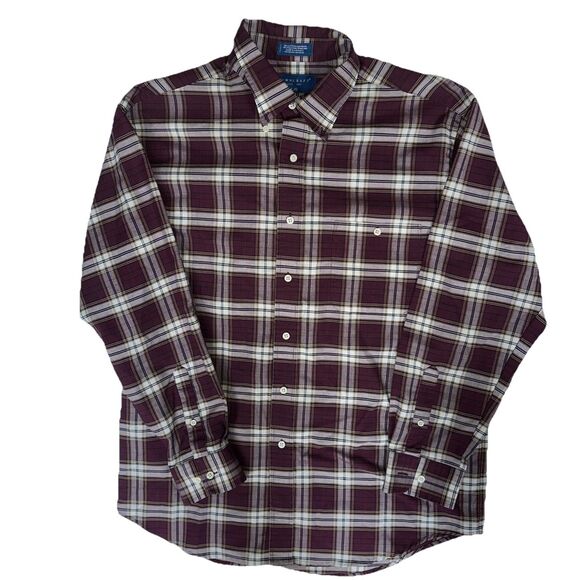 Towncraft Mens Large LS Button Shirt Maroon Plaid - Picture 1 of 3